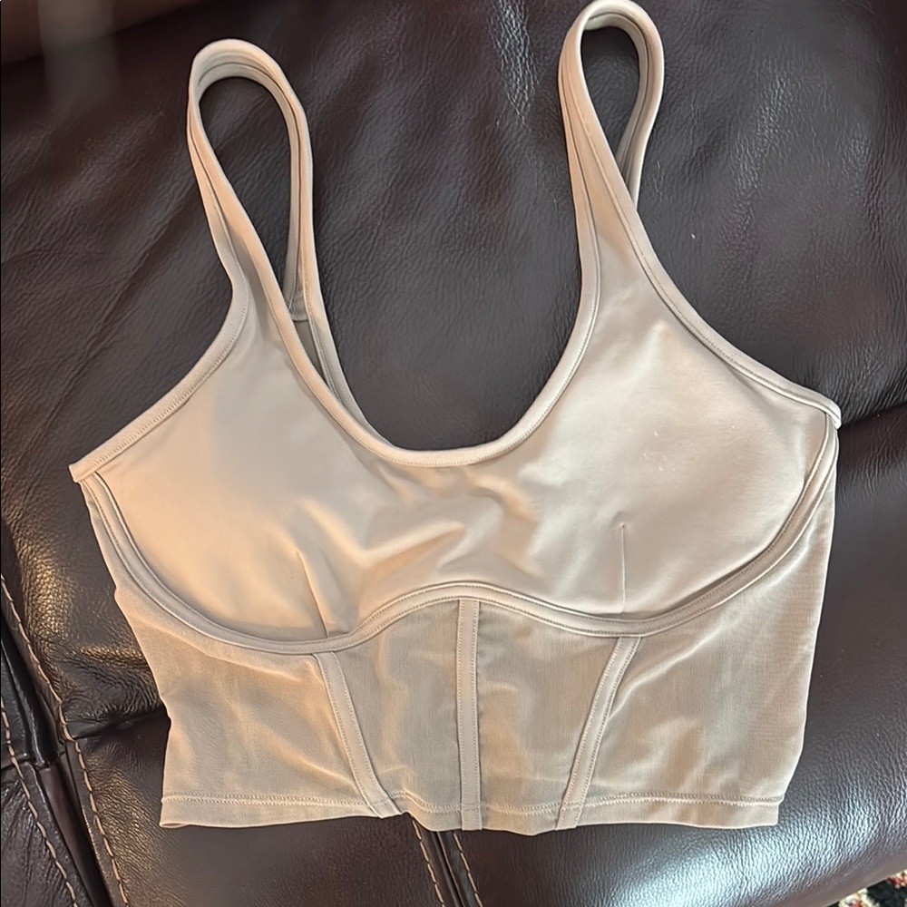 ALO Yoga Cream Corset-Style Bra with Spaghetti Straps